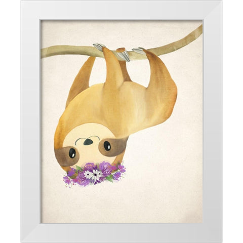Floral Sloth 2 White Modern Wood Framed Art Print by Kimberly, Allen