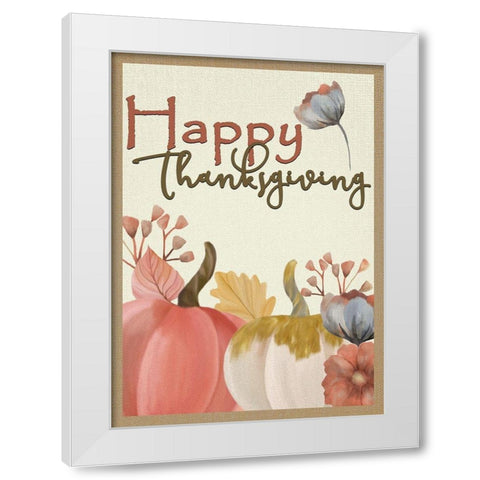 Happy Thanksgiving Floral White Modern Wood Framed Art Print by Kimberly, Allen