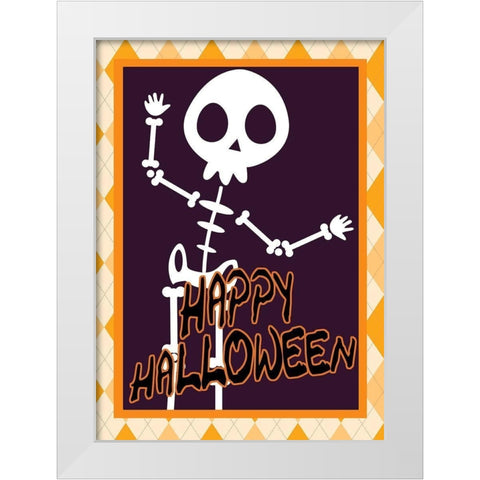 Skeleton Halloween White Modern Wood Framed Art Print by Kimberly, Allen