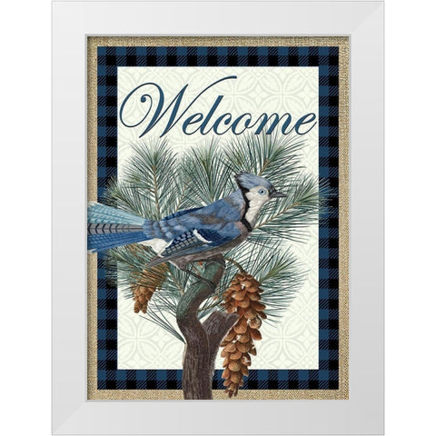 Blue Jay Welcome White Modern Wood Framed Art Print by Kimberly, Allen