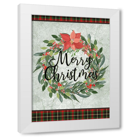 Merry Christmas Wreath White Modern Wood Framed Art Print by Kimberly, Allen