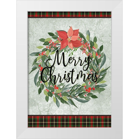 Merry Christmas Wreath White Modern Wood Framed Art Print by Kimberly, Allen