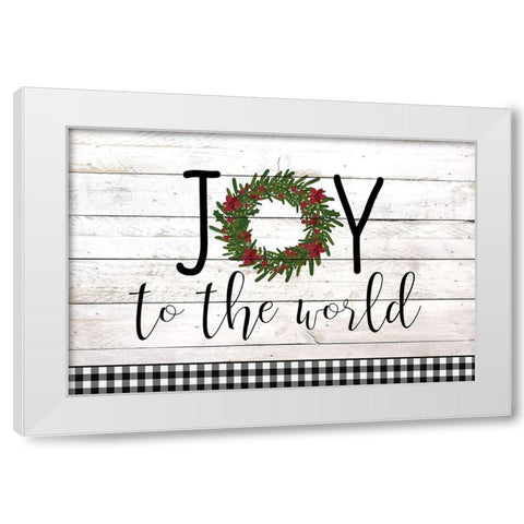 Joy to the World Wreath Plaid White Modern Wood Framed Art Print by Kimberly, Allen