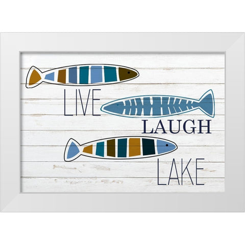 Live Laugh Lake Fish White Modern Wood Framed Art Print by Kimberly, Allen