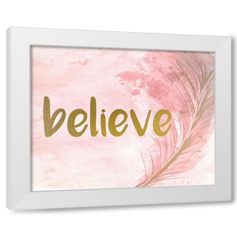 Pink Feathered 1 White Modern Wood Framed Art Print by Kimberly, Allen