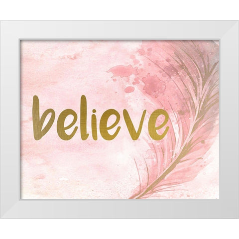 Pink Feathered 1 White Modern Wood Framed Art Print by Kimberly, Allen