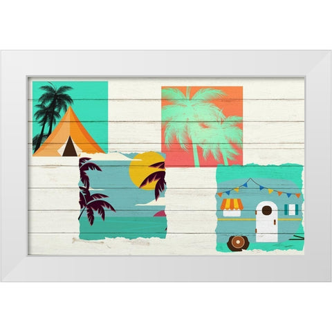 Beach Camping A White Modern Wood Framed Art Print by Kimberly, Allen