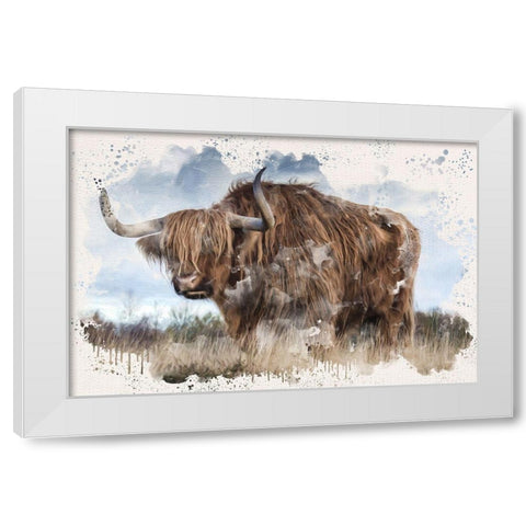Long Horn White Modern Wood Framed Art Print by Allen, Kimberly