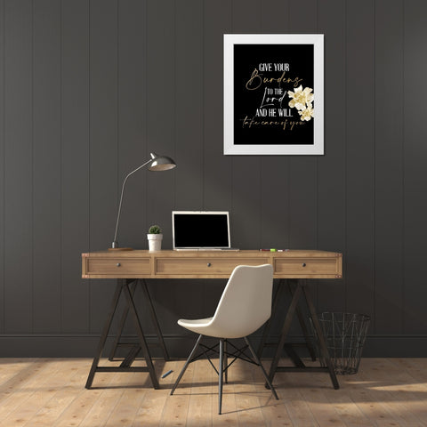 Give Your Burdens White Modern Wood Framed Art Print by Allen, Kimberly