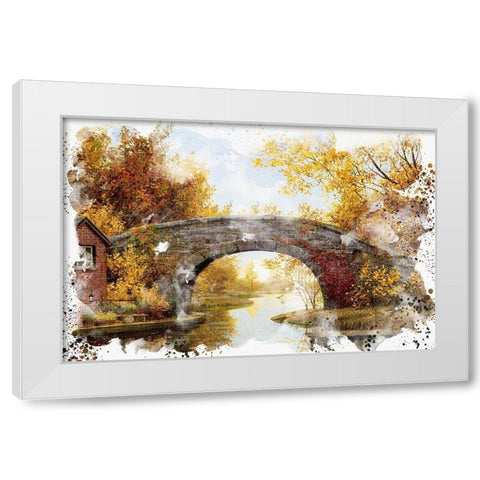 Autumn Bridge White Modern Wood Framed Art Print by Allen, Kimberly