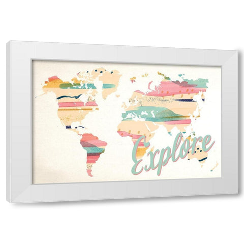 Explore Map White Modern Wood Framed Art Print by Allen, Kimberly