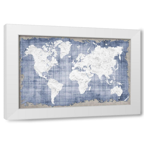 Blue World Map White Modern Wood Framed Art Print by Allen, Kimberly