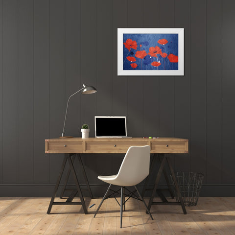 Classic Blue Poppies White Modern Wood Framed Art Print by Allen, Kimberly