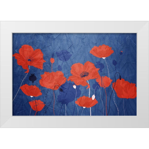 Classic Blue Poppies White Modern Wood Framed Art Print by Allen, Kimberly