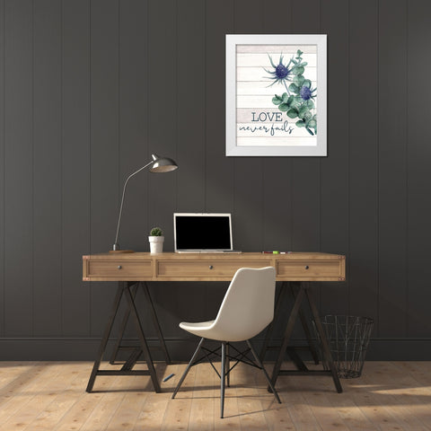 Love never Fails Thistle White Modern Wood Framed Art Print by Allen, Kimberly