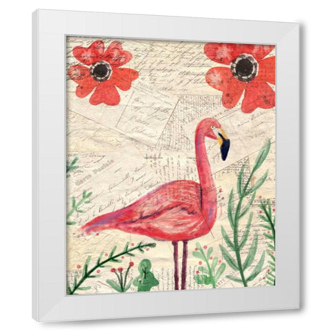 Postcard Flamingo 1 White Modern Wood Framed Art Print by Allen, Kimberly