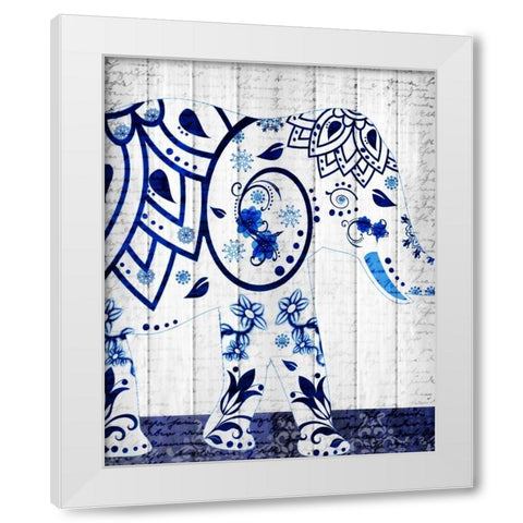 Indigo Elephant 1 White Modern Wood Framed Art Print by Allen, Kimberly