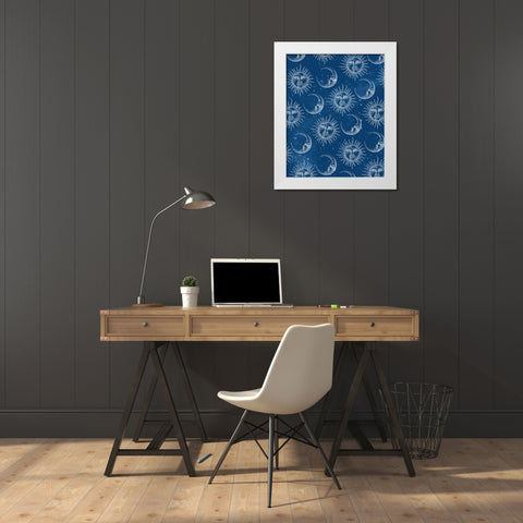 Sun Moon Pattern Blue White Modern Wood Framed Art Print by Allen, Kimberly
