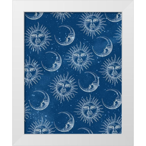 Sun Moon Pattern Blue White Modern Wood Framed Art Print by Allen, Kimberly