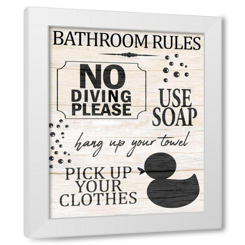 Bath Rules 1 White Modern Wood Framed Art Print by Allen, Kimberly