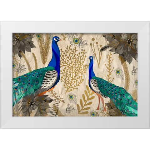 Poinsettia Peacocks White Modern Wood Framed Art Print by Allen, Kimberly