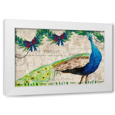 Christmas Postcard Peacock White Modern Wood Framed Art Print by Allen, Kimberly