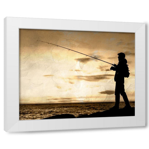 Fishing Silhouette White Modern Wood Framed Art Print by Allen, Kimberly