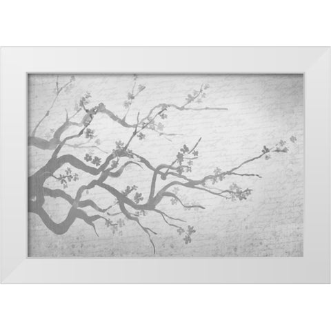 Cherry Blossom Branch in Silver White Modern Wood Framed Art Print by Allen, Kimberly