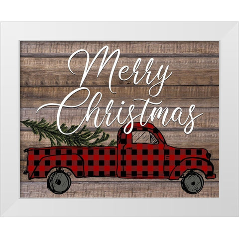 Merry Christmas Holiday Truck White Modern Wood Framed Art Print by Allen, Kimberly