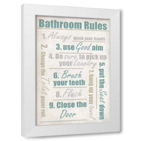 Concrete Bathroom Rules White Modern Wood Framed Art Print by Allen, Kimberly