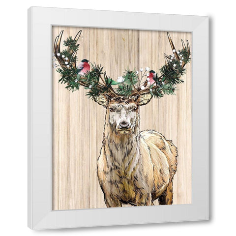 Christmas Deer White Modern Wood Framed Art Print by Allen, Kimberly
