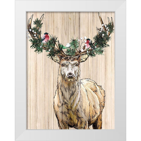 Christmas Deer White Modern Wood Framed Art Print by Allen, Kimberly