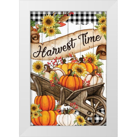 Wheelbarrow Pumpkins White Modern Wood Framed Art Print by Allen, Kimberly