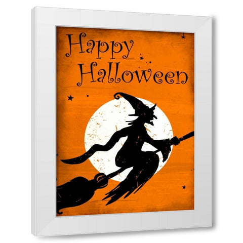 Happy Halloween Witch White Modern Wood Framed Art Print by Allen, Kimberly