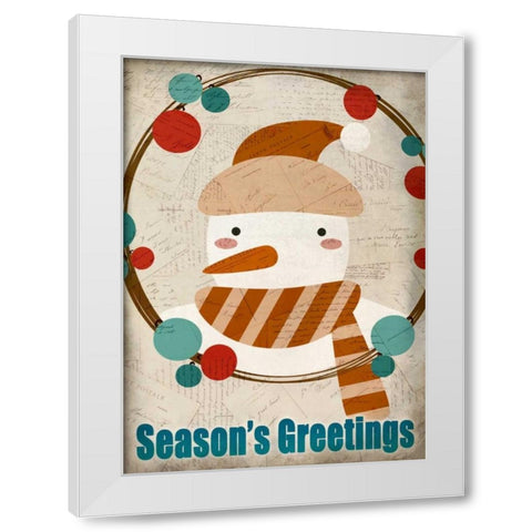 Seasons Greetings Snowman White Modern Wood Framed Art Print by Allen, Kimberly