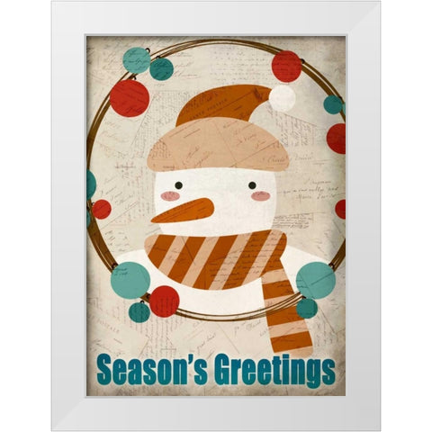 Seasons Greetings Snowman White Modern Wood Framed Art Print by Allen, Kimberly