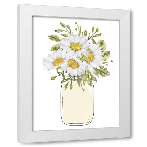 Mason Jar Floral 1 White Modern Wood Framed Art Print by Allen, Kimberly