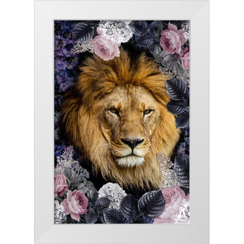 Lion Deep Floral White Modern Wood Framed Art Print by Allen, Kimberly