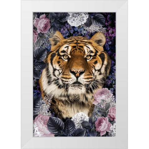 Tiger Deep Floral White Modern Wood Framed Art Print by Allen, Kimberly
