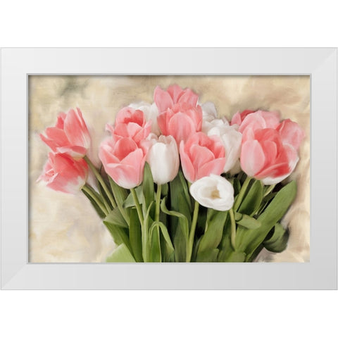 Pink And White Tulips White Modern Wood Framed Art Print by Allen, Kimberly