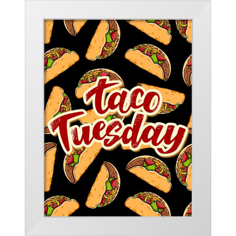 Taco Tuesday Pattern White Modern Wood Framed Art Print by Allen, Kimberly