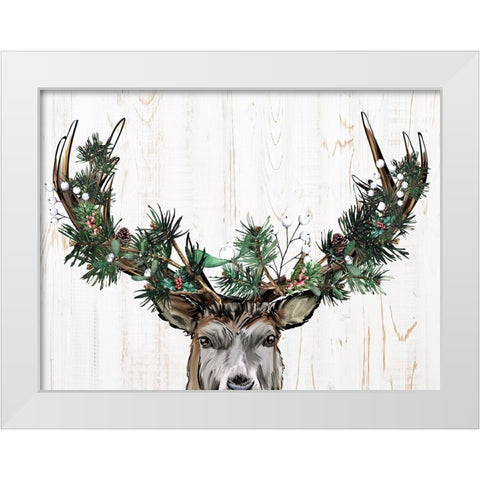 Christmas Deer White Modern Wood Framed Art Print by Allen, Kimberly