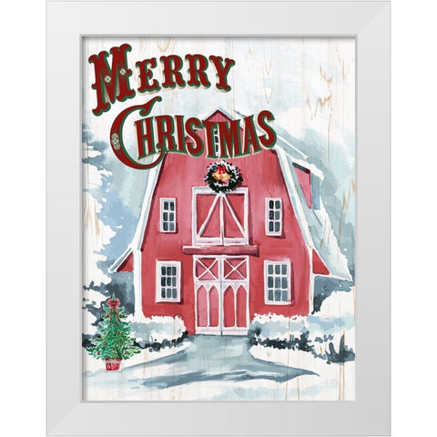 Merry Christmas Barn V2 White Modern Wood Framed Art Print by Allen, Kimberly