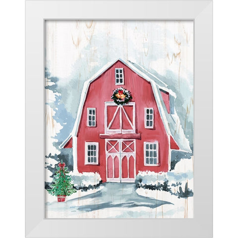 Merry Christmas Barn White Modern Wood Framed Art Print by Allen, Kimberly