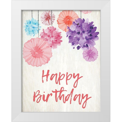 Birthday Pom Poms White Modern Wood Framed Art Print by Kimberly, Allen