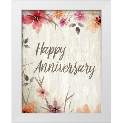 Happy Anniversary Floral White Modern Wood Framed Art Print by Kimberly, Allen