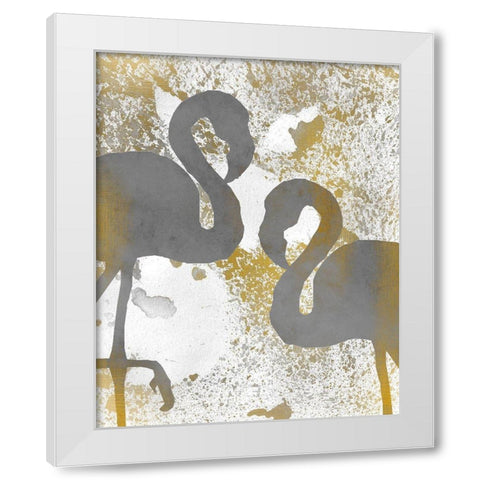Gold Flamingos 1 White Modern Wood Framed Art Print by Kimberly, Allen