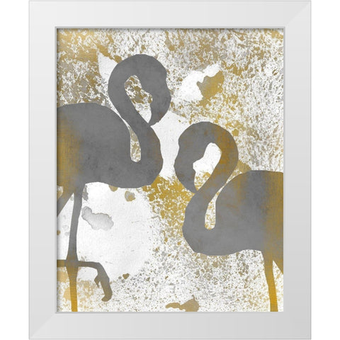 Gold Flamingos 1 White Modern Wood Framed Art Print by Kimberly, Allen