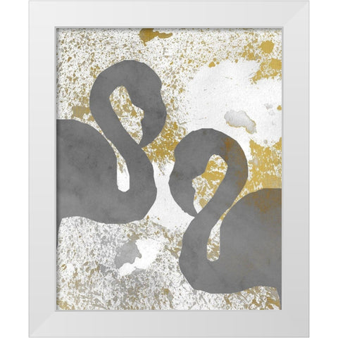 Gold Flamingos 2 White Modern Wood Framed Art Print by Kimberly, Allen