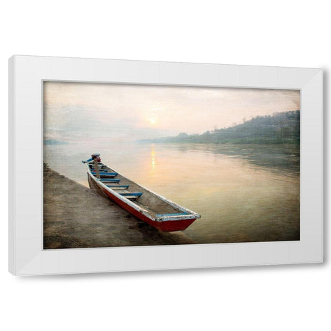 Sunset at the Lake White Modern Wood Framed Art Print by Kimberly, Allen